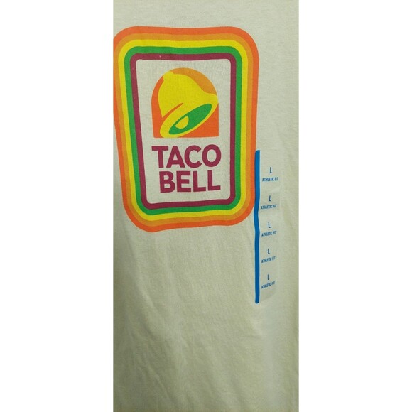 Taco Bell Adult Size Large Shirt Rainbow Logo Yellow Short Sleeve Athletic Fit - Picture 3 of 8